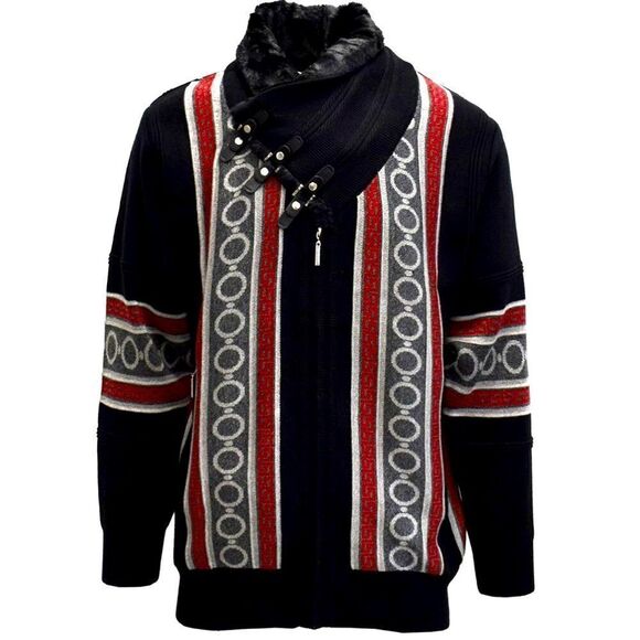 Silversilk Italian Connection Black Geometric Buckle Fur Knit PulloverNEW